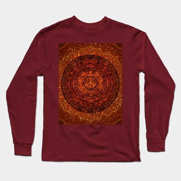 Glowing Aztec Calendar Long Sleeve T-Shirt by MCAshe spiritual art 